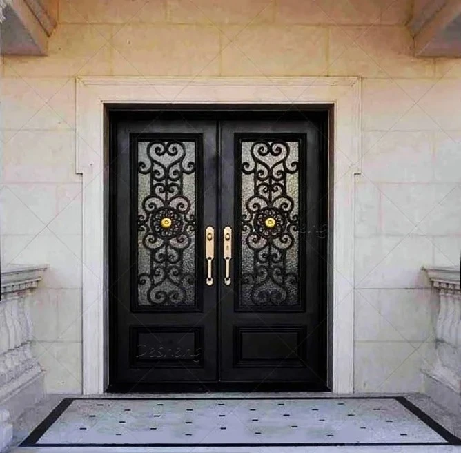 

Customized Size Superior New Used For Sale Black Brush Copper Exterior Doors Wrought Iron Villa Door