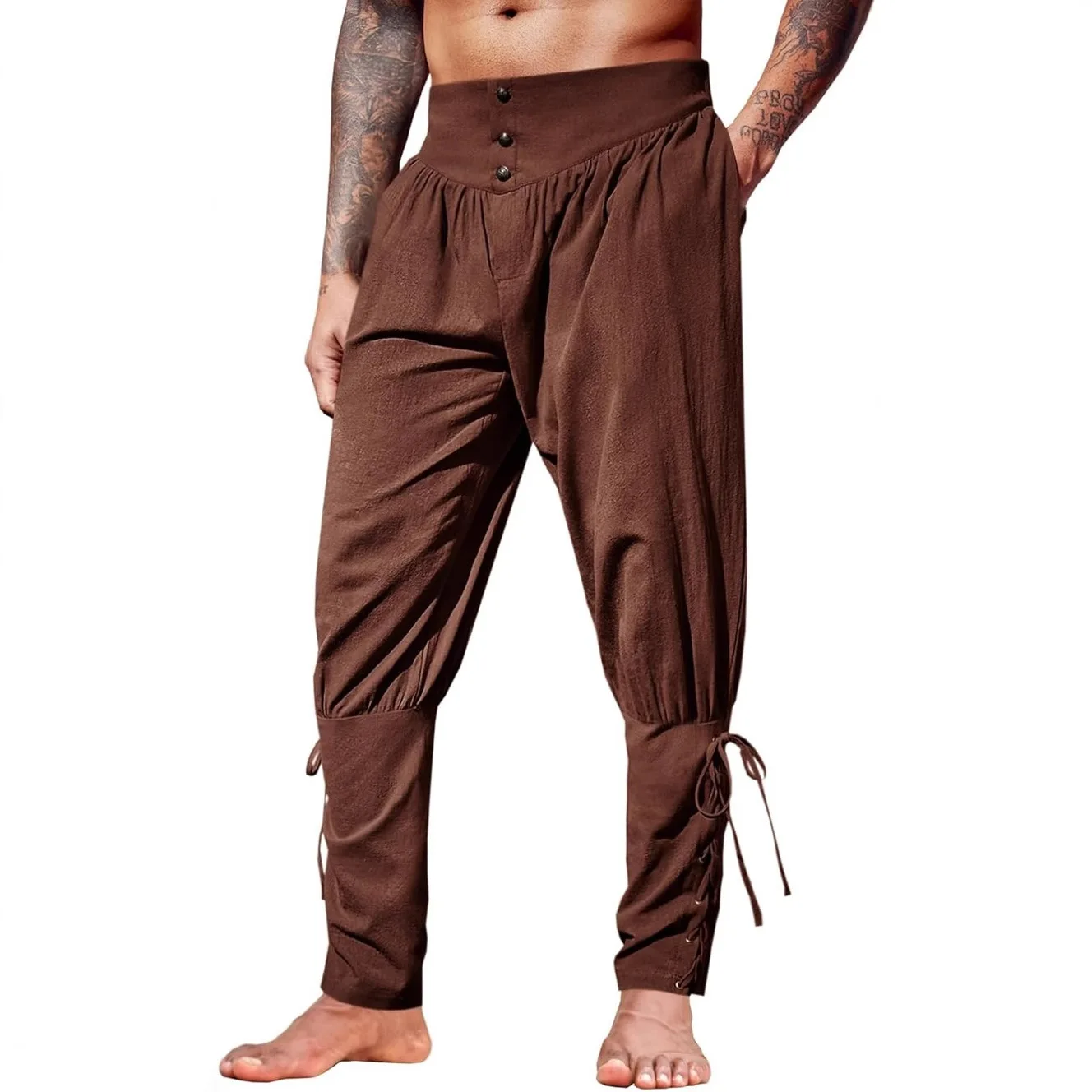 

Men's Leggings Cotton-linen Trousers Ankle Pants Medieval Viking Slacks
