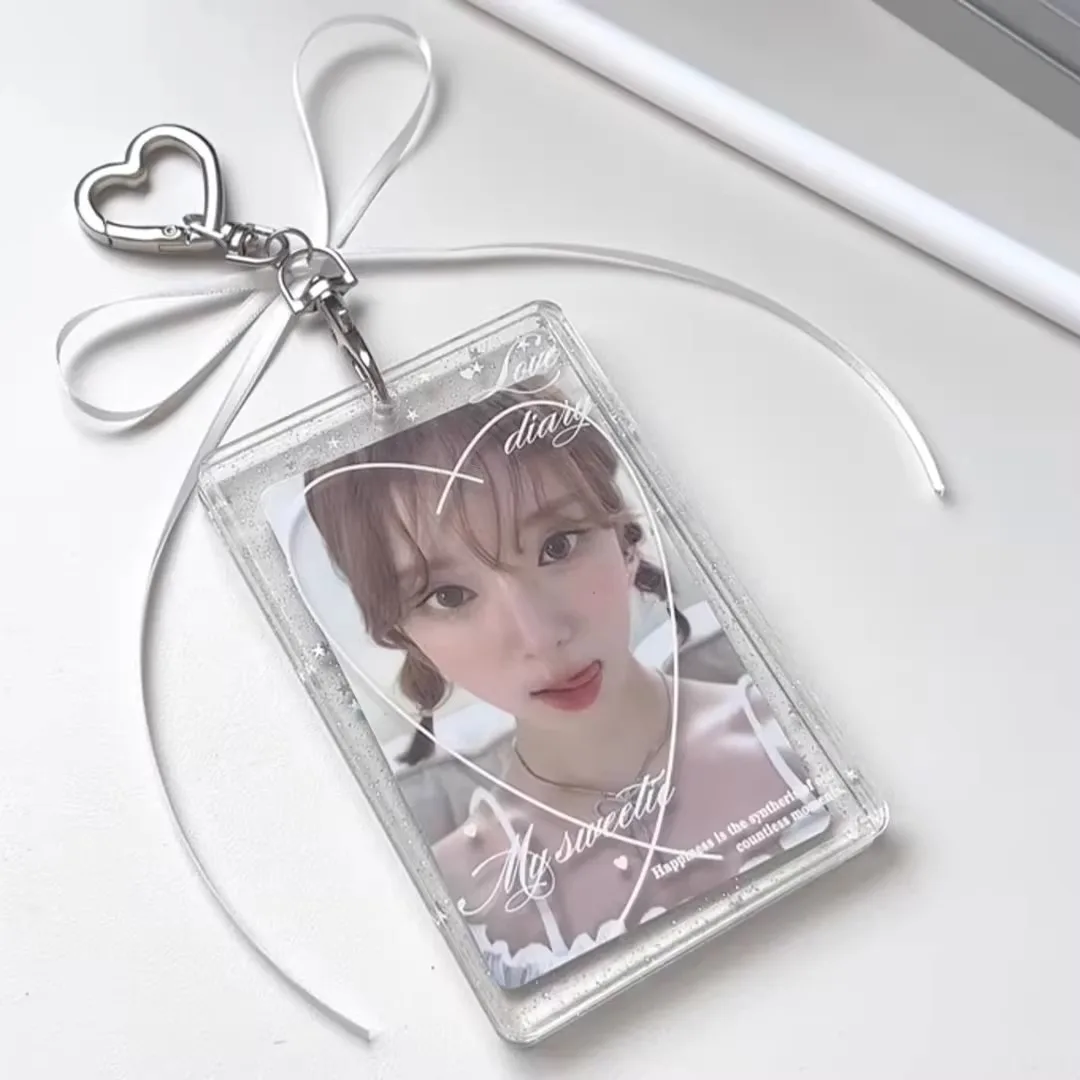 

Heart Glitter Acrylic Card Holder 3inch Idol Photcards Protective Sleeves Kawaii Bag Keychain Pendant Photocard Holder