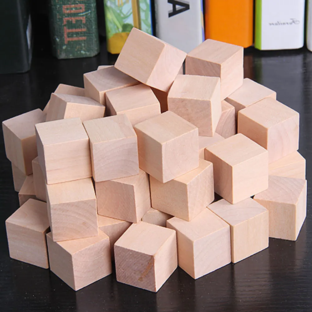 

50 Pcs Unfinished Blocks Basswood Carving Building Wooden Craft Cube Square Cobblestone