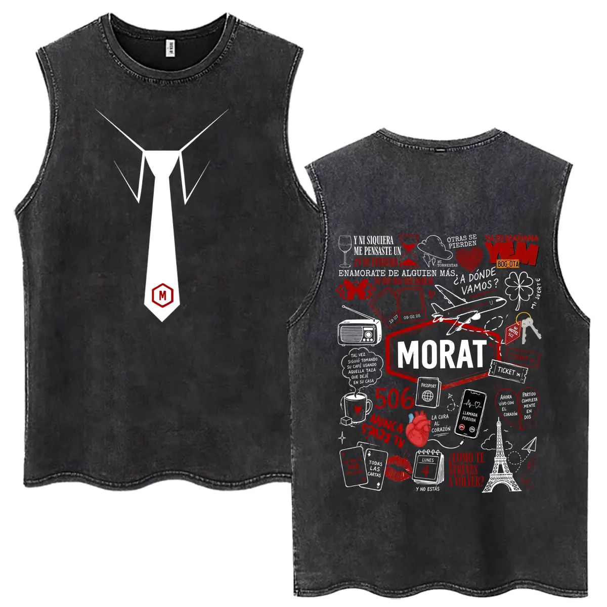 Morat Yem Se Fue El Ayer Y Ya Es Manana Tour 2026 Chaleco Estampado Camisetas Vintage Lavadas para Hombres y Mujeres Camisetas Holgadas de Algodón Estilo Hip-hop para Hombre