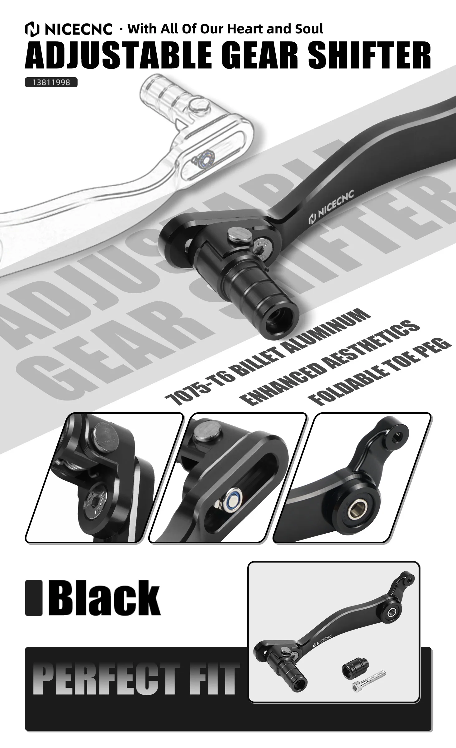 NICECNC Für KTM 790 Adventure /R /Rally 890 Adventure /R /Rally 21-25 890 SMT Verlängerter Schalthebel Für Husqvarna 901 Norden – Detail 7