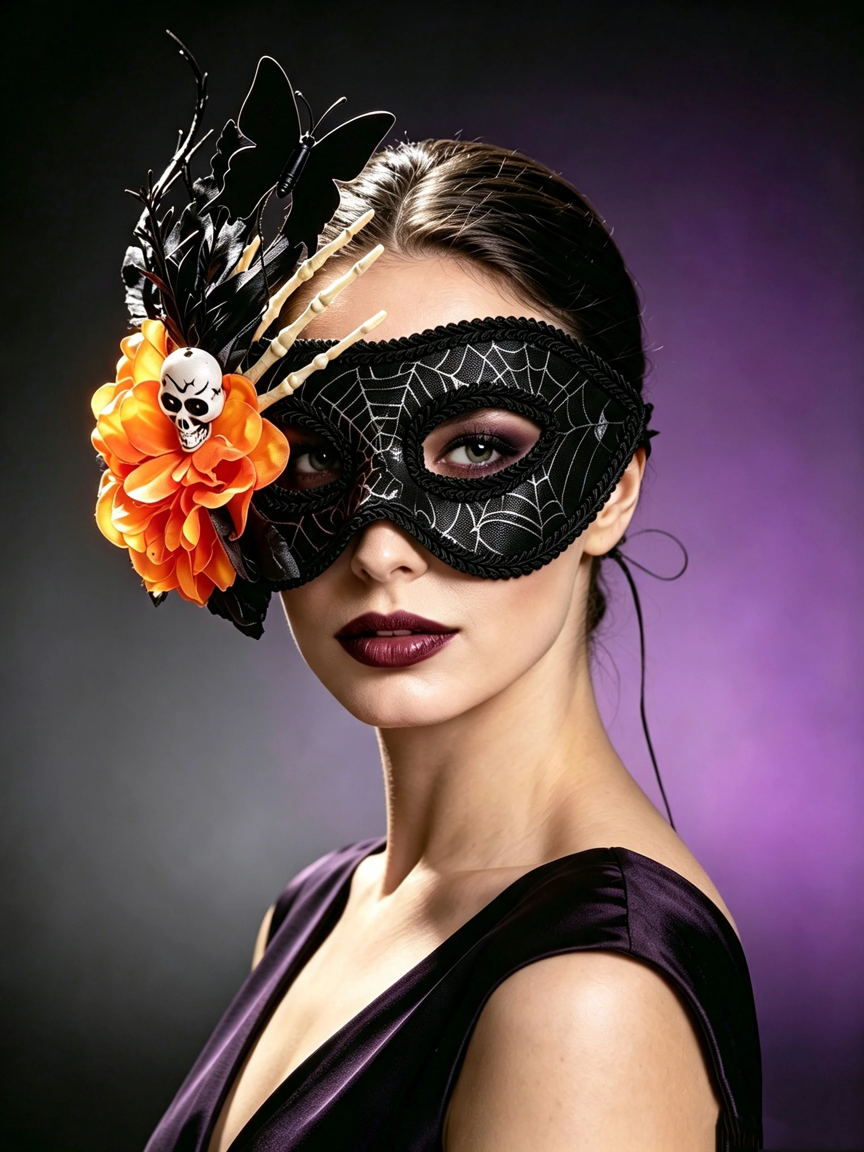 Halloween party mask, skull, flower, butterfly decoration mask, spider web pattern masquerade costume, cosplay eye mask