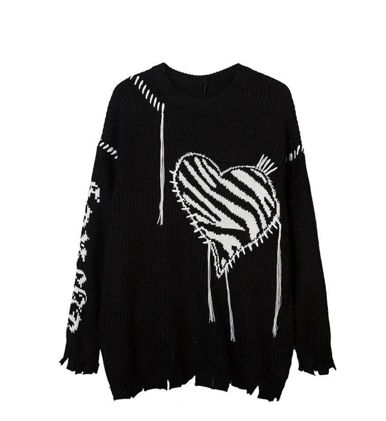 Sweater American high street INS design sense tassel love threading men and women handsome couple fashion sweater tide