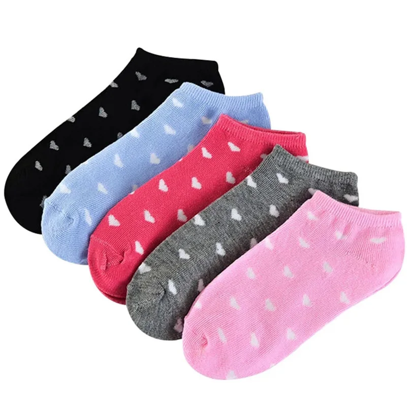10pcs= 5 Pairs All-match Ankle Socks Womens Summer Female Ladies Casual Low Tube Short Socks Love Heart Invisible Sock Slippers