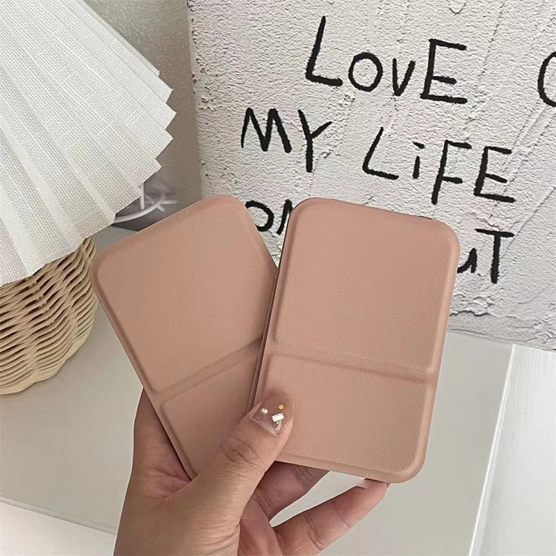 1PCS Desktop Makeup Mirror Solid Color PU Leather Simple Portable Handheld Makeup Mirror Foldable Student Compact Pocket Mirror