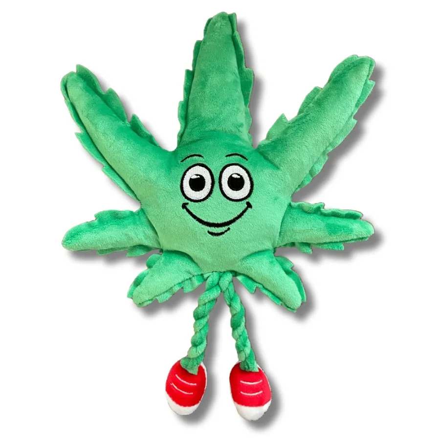 

My Name is MJ Cute Stuffed Parody Marijuana Leaf Dog Toy Funny Squeaky Weed Toy Cool Plush Novelty 420 Gift for Puppies Small M