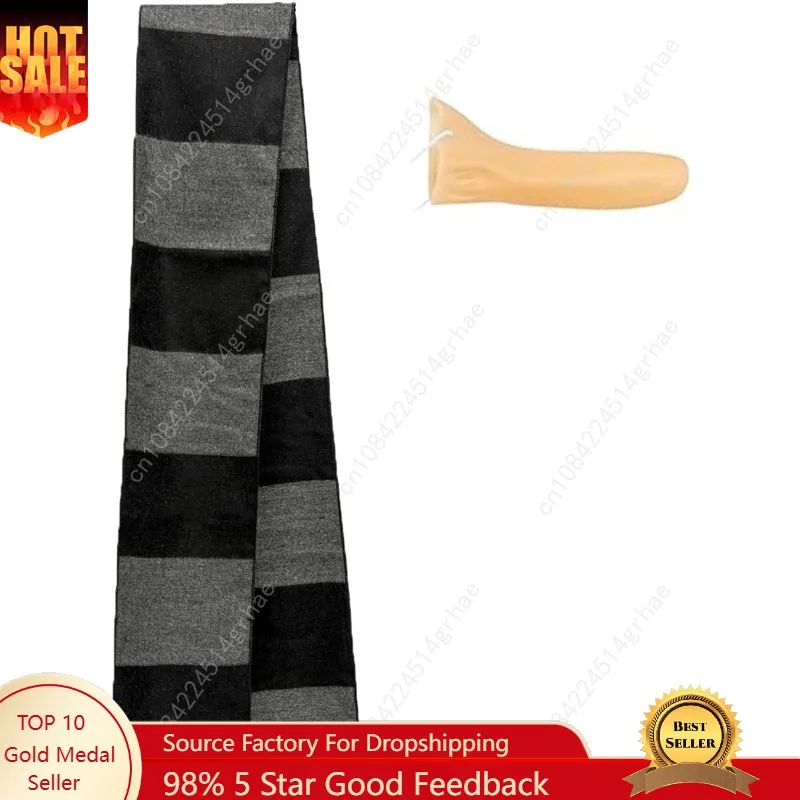 

Long Striped Winter Scarf Black and Gray Color Block Pattern Halloween Costume Scarf with Fake Nose Prop