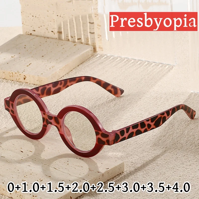 

Round Reading Glasses for Men Women Fashion Leopard Presbyopia Eyeglasses Plus Diopter Anti-blue Light Far-sight Eyewear To +4.0