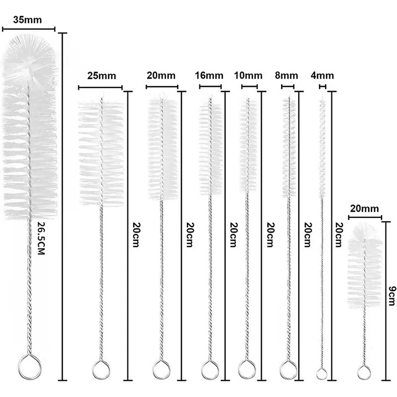 Eight-piece Stainless Steel Straw Brush Test Tube Brush Nylon Cleaning Brush Set Gap Brush Multi-specification Cross-border D...