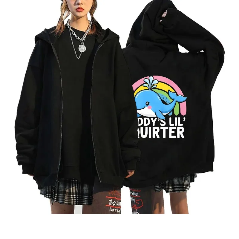 

Men's Hooded Jacket Black Whale Rainbow Print Daddy's Lil' Quarter Casual Streetwear Hoodie for Daily Wear and Outings