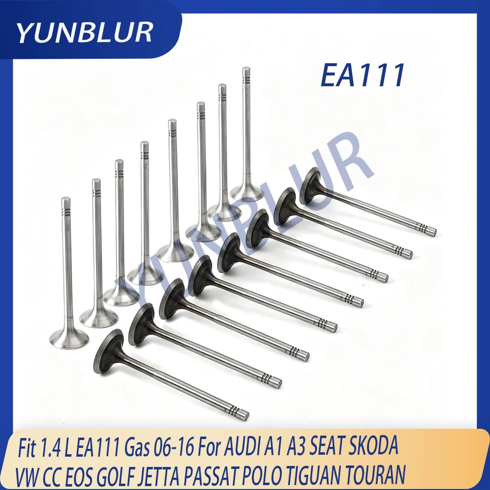 16pcs EA111 Engine Part Intake & Exhaust Valve Set Fit 1.4 L T GAS 06-16 L4 VW TSI For Volkswagen Tiguan Golf AUDI A1 SKODA SEAT