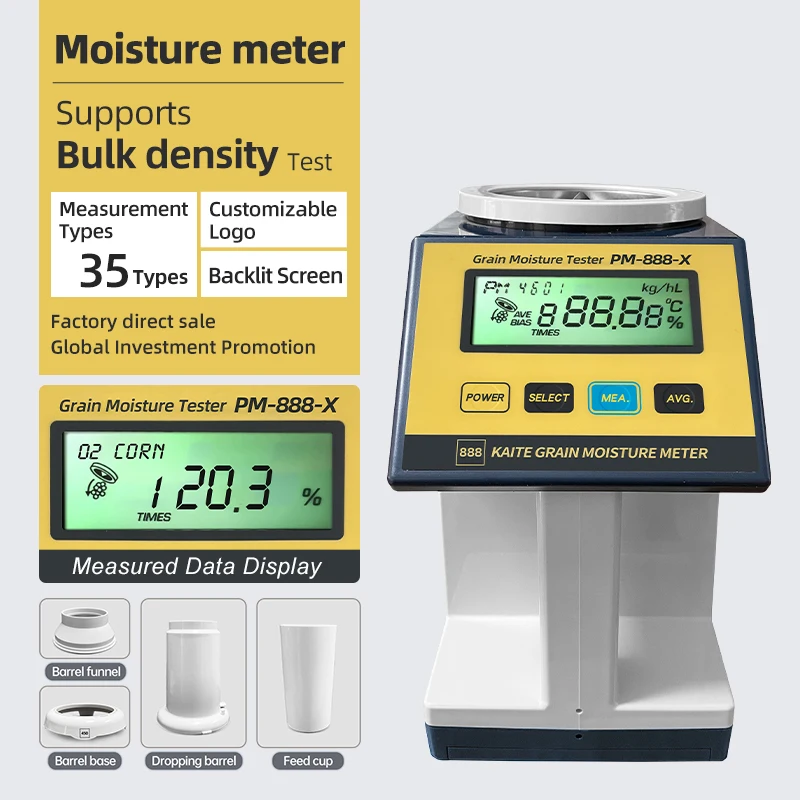 Grains Moisture Meter PM888X 0.5% Accuracy Digital Display 35-Variety Analyzer ABS Material 10cm Depth 1-Year Warranty