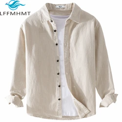 9798 Fashion Shirt Men Spring Summer Fashion 70% Ramie 30% Cotton High Quality Solid Color Basic Top Delicate Long Sleeve Blouse