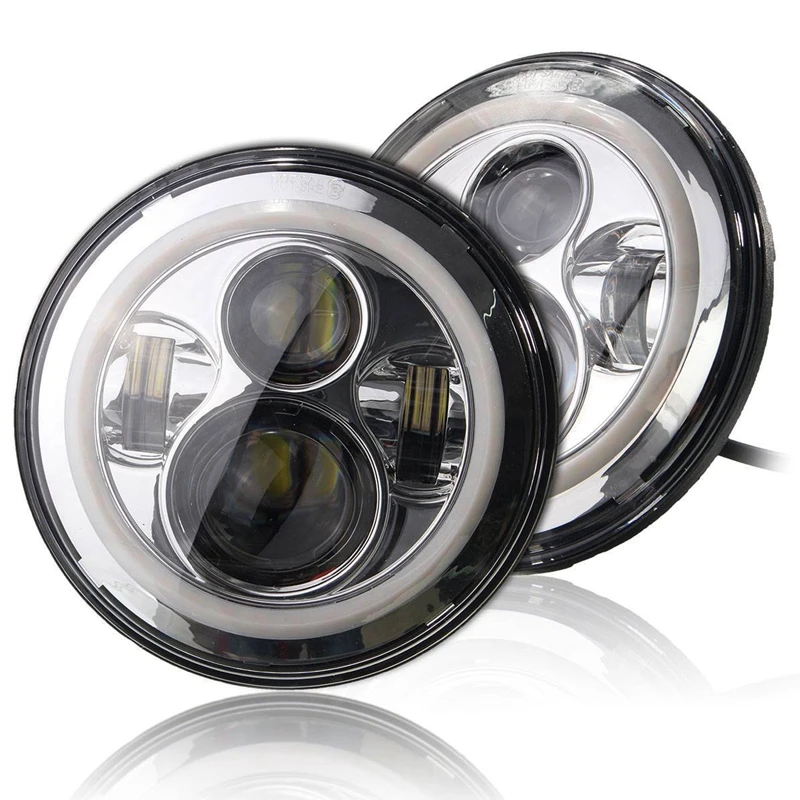 7 Inch Led Headlight For Jeep Wrangler Datsun 280ZX 240Z 260Z Lada Niva 4x4 H4 DRL Round 7'' Headlights With Angel Eyes Halo