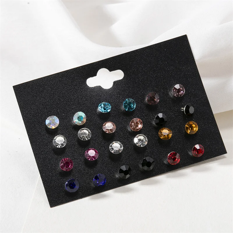 12Pair/Lot White Colorful Shiny Rhinestone Wedding Stud Earrings Set For Women Men Crystal Earrings Jewelry Accessories