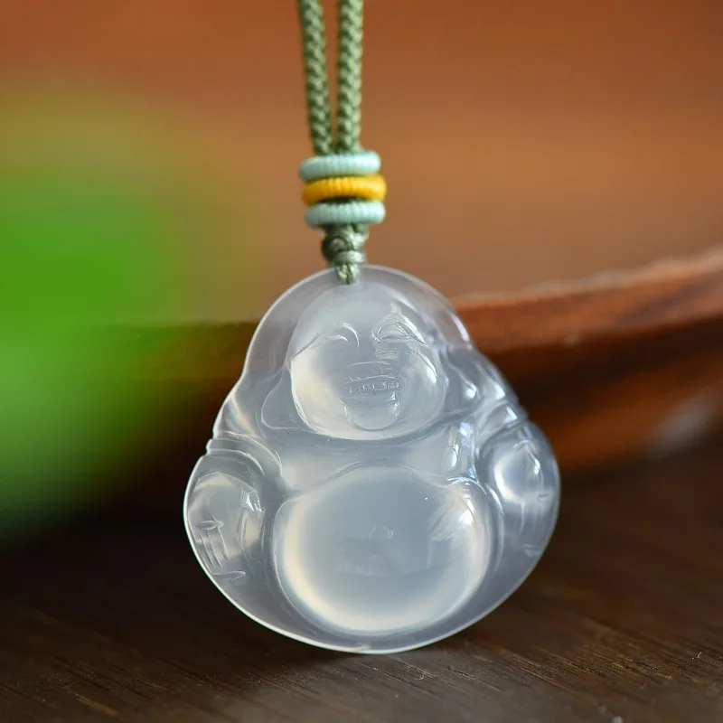 Natural High Ice Chalcedony Maitreya Buddha Pendant Trendy Versatile Men's and Women's Pendant