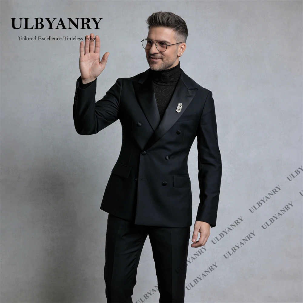 ULBYANRY Modern 2 Piece Suit for Men 2026, Luxury Satin Lapel Double-Breasted Suit Jacket with Pants, XXS-7XL Evening Pro Tuxedo