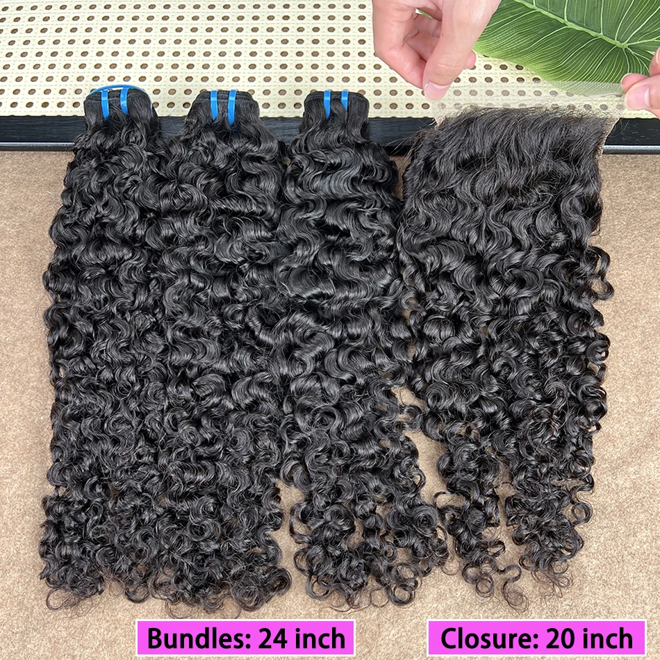 18A Burmese Curly Bundles With 5x5 Transparent Lace Closure Natural Color 100% Human Hair Weave Extensions Closure Bundle Deal