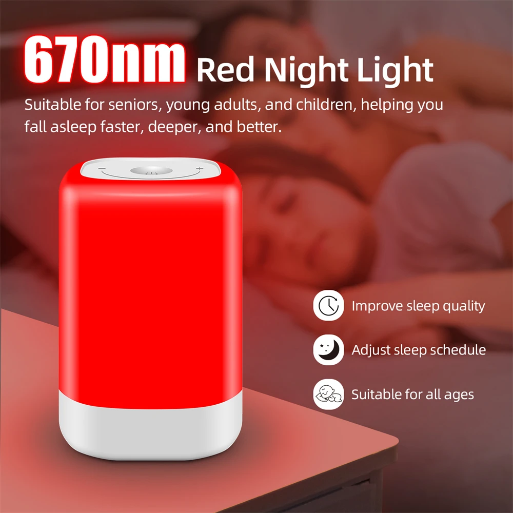 670nm Red Light Therapy Night Lamp Touch Stepless Dimming 2000mAh Rechargeable Bedside Sleep Aid Light for Baby Feeding