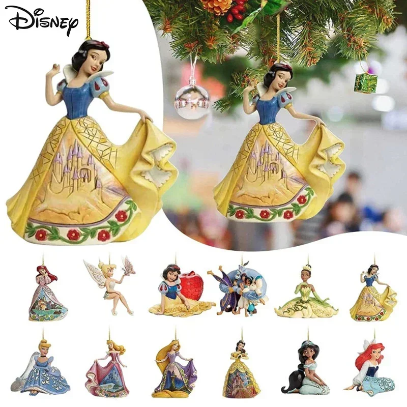 New Disney Princess Series Pendant Christmas Tree Ornaments Figure Acrylic Car Backpack Pendant Animation Toy Kid Birthday Gifts