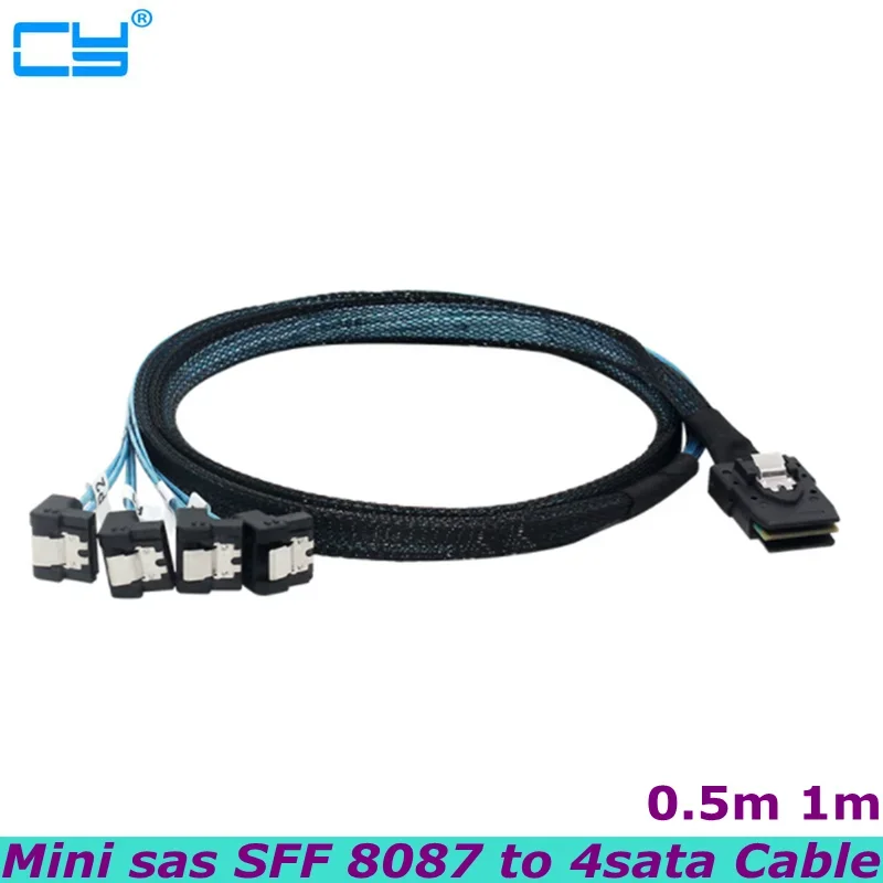 

Mini-SAS to SATA Cable: 1M SFF-8087 to SATA 90 Degree Right Angle Forward Breakout Cable, SFF 8087 SAS Controller to Hard Driver