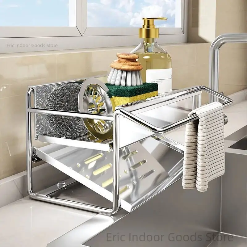 

Kitchen Sponge Holder Sink Drain Faucet Storage Soap Drainer Towel Rag Rack Shelf Organizer Accessories