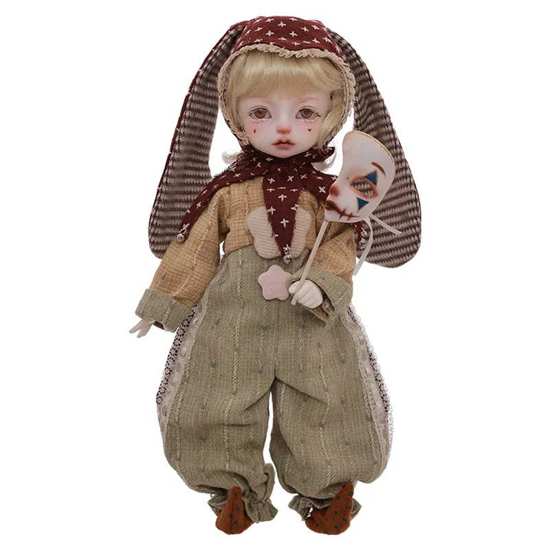 

New 6-point Bjd Doll, Joker, One-piece Color-matched Clown Costume Rabbit Ear Cap, Resin Figurine Original Series Gift