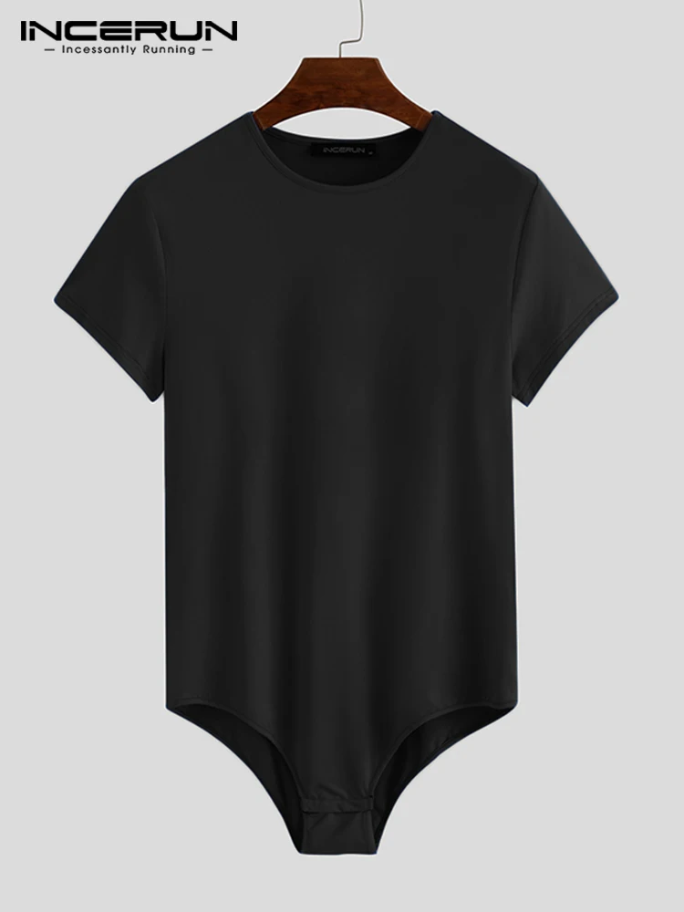 INCERUN-body de manga corta transpirable para hombre, ropa interior Sexy, de Color sólido, con cuello redondo, para Fitness, S-5XL, 2023