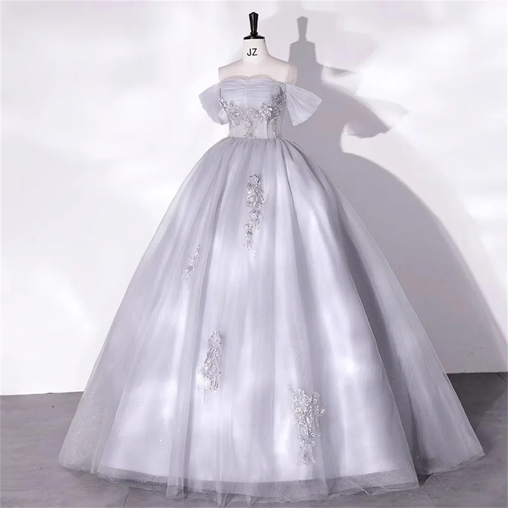 Simple  A Line Long Prom Evening Dresses Korea Women  Garden Wedding Bride Gowns String Back Customized 086