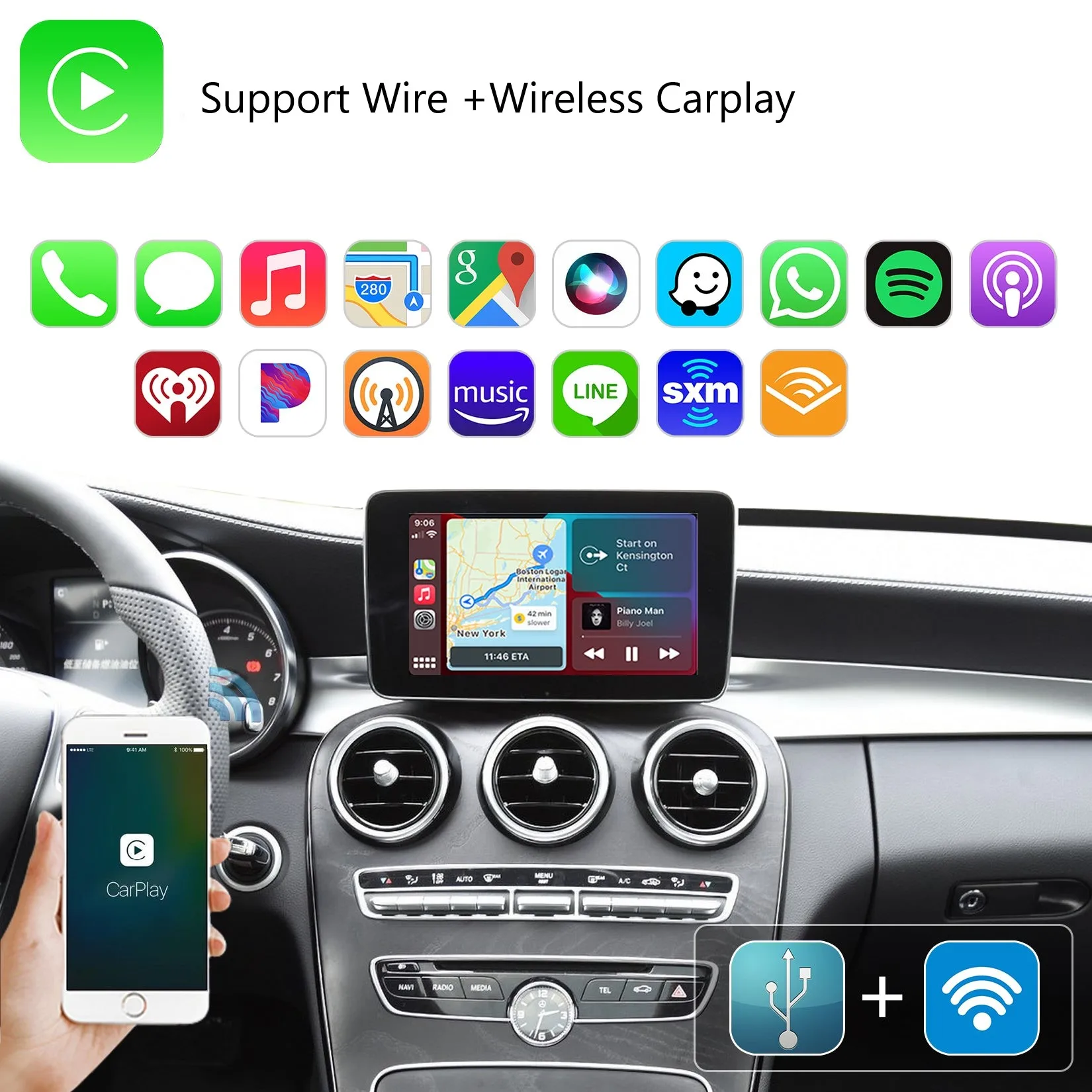 iManAuto Wireless Carplay Moudule For Mercedes Benz C S CLA GLA GLC CLS GLE W205 X253 GLE GL NTG5.0 System Android Auto