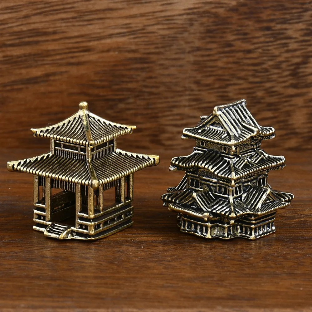 

Brass Ancient Architecture Figurines Home Decor Chinese Ancient Buildings Pavilions Fairy Garden Miniatures Fish Tank Decoration