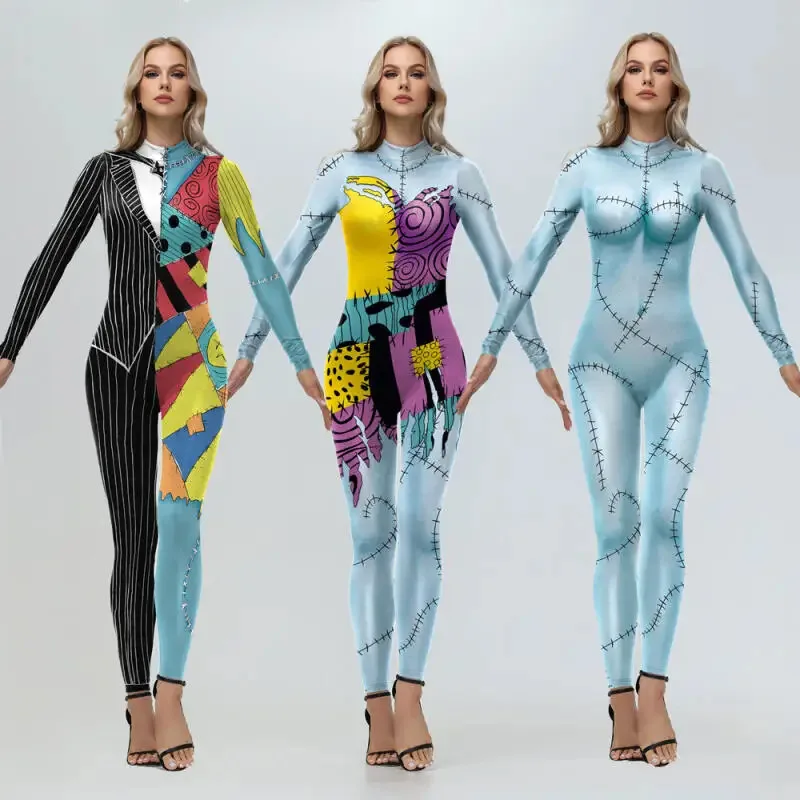 

[You're My Secret]Halloween Cosplay Zombies Nightmare Sally Costume For Women Carnival Elastic Catsuit Party Performance Costume