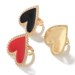 ALLYES Romantic Enamel Big Heart Rings for Women Valentine's Day Gifts Exaggerated Golden Adjustable Chunky Ring Couple Jewelry