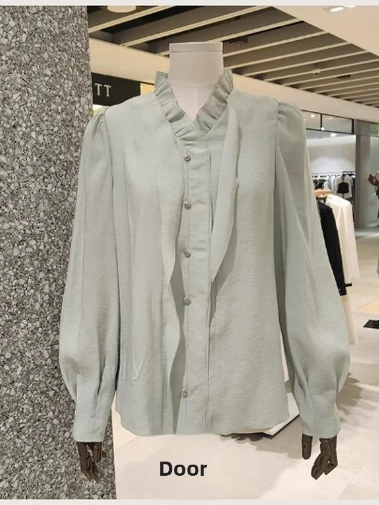 

Элегантная модная женская хлопковая блузка в корейском стиле, свободного кроя, с эффектом стройности, на одной пуговице, с текстурой под дерево, летняя новинка