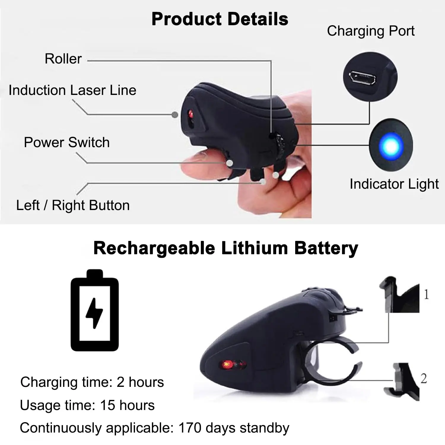 Imagem -05 - Mini Ring Mouse Bluetooth sem Fio Recarregável Ergonômico Portátil Controle Remoto Portátil Polegar Laptop Ipad