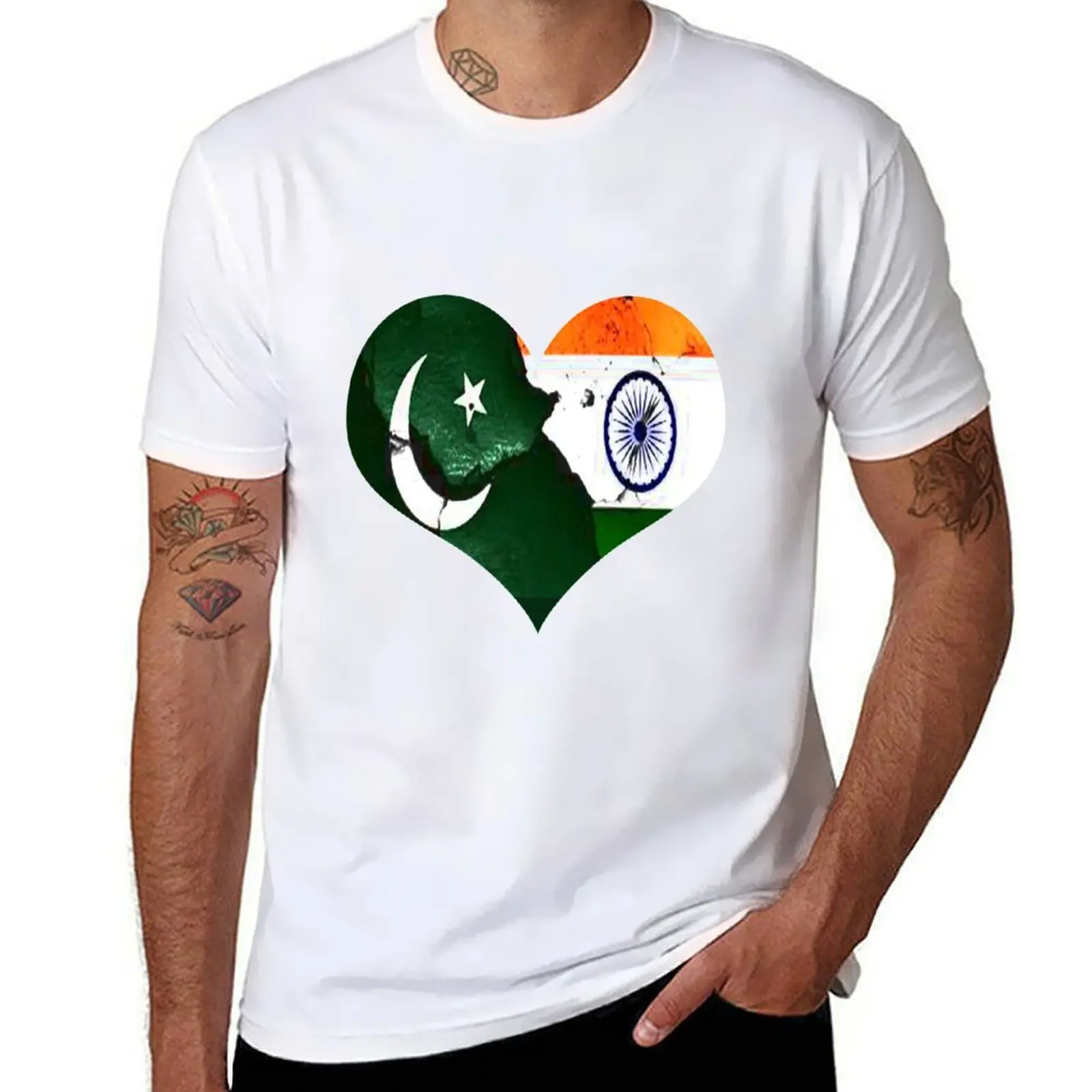 

Pakistan - India Heart T-Shirt man t shirt designer t shirt for man 100 percent cotton T-Shirt