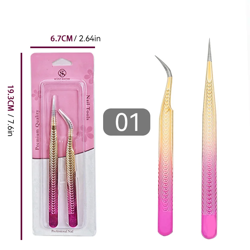 2 Stks/set Wimpers Pincet Roestvrij Staal Voor Wimpers Uitbreiding Make-Up Tools Nail Art Accessoires Strass Picker Tools