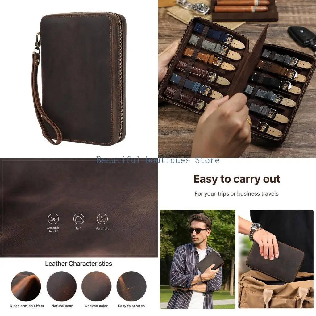 

U4LF Elegant Watch Band Organizers Travel Friendly 12 Slot With Detachable Strap