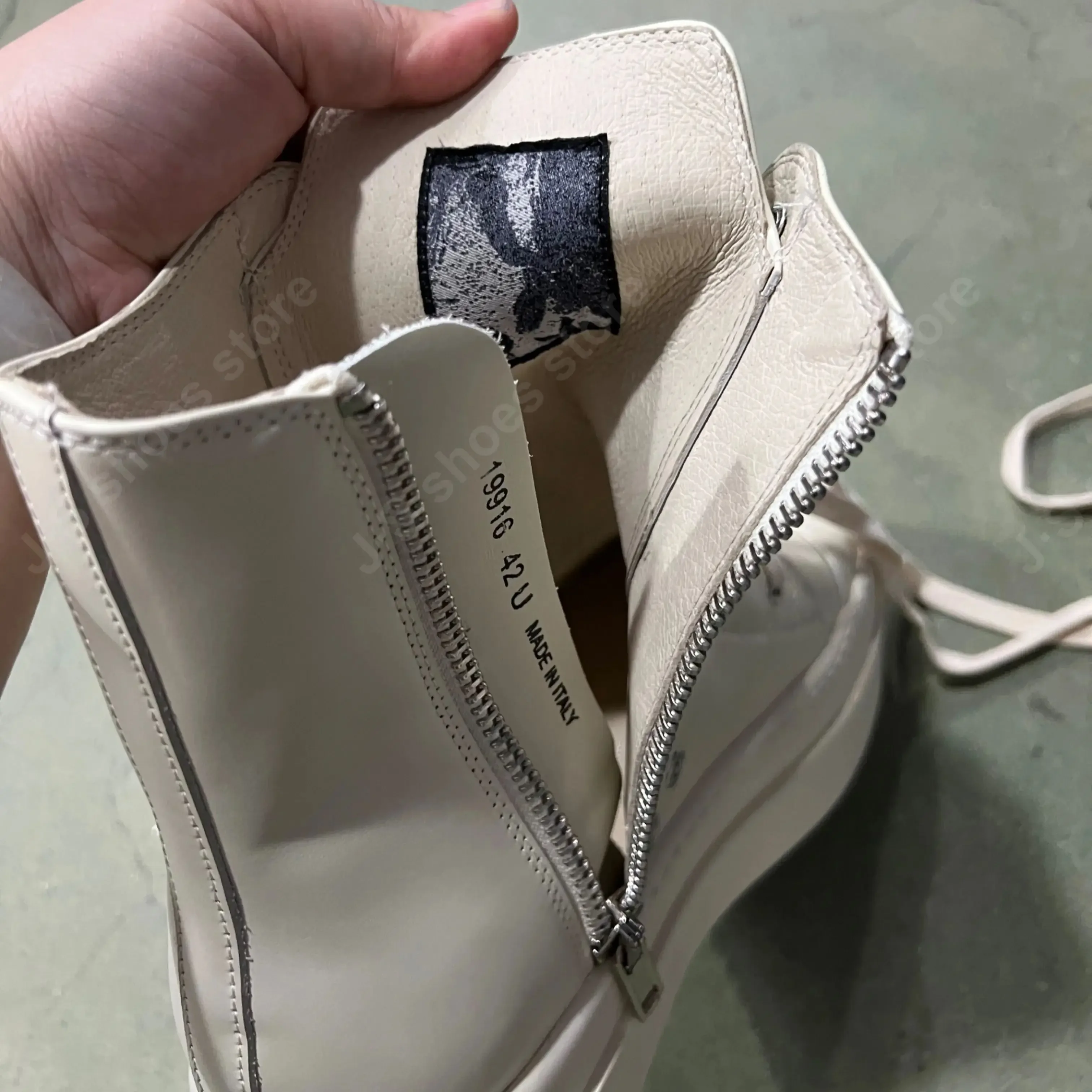 R-o مصمم أحذية الرجال حذاء رياضة العاج الأبيض جلد حذاء بوت بطول الكاحل النساء حذاء الدانتيل يصل منصة 6 سنتيمتر نعل سميك عالية أعلى حذاء كاجوال #6