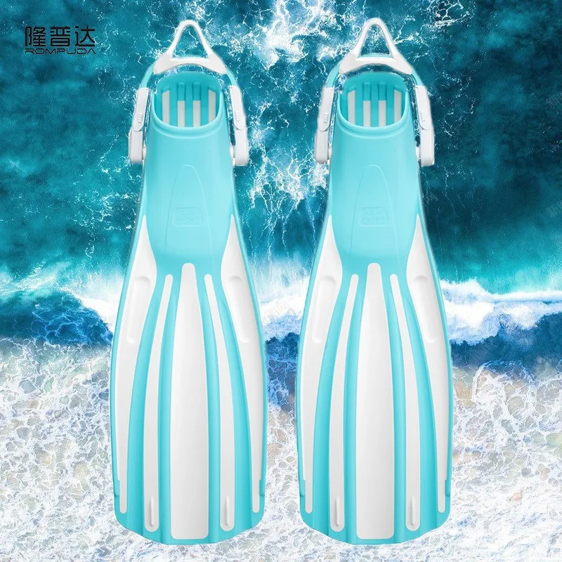 Four sizes available, big flippers, silicone shoelaces, four-line long flippers, adult, deep diving.