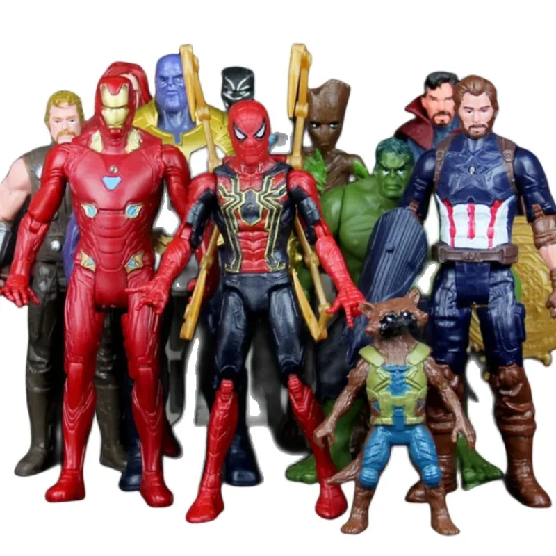 Marvel Avengers Alliance Cartoon Personality Iron Spiderman Black Panther Luminous Movable Doll Hand-run Model Children\'s Toys