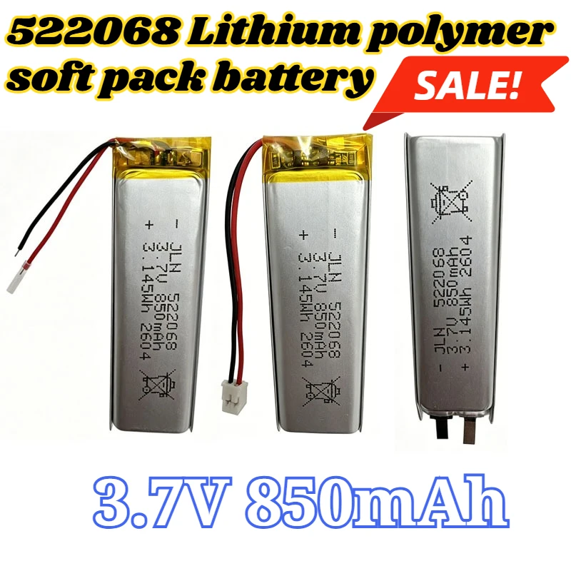 New 522068 3.7V 850mAh rechargeable polymer lithium battery LED light MP3/MP4 remote control wireless keyboard, driving recorder
