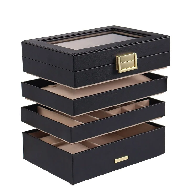 

Large Capacity Jewelry Box Multi-layer Stackable Tray Ring Necklace Watch Jewelry Storage Box