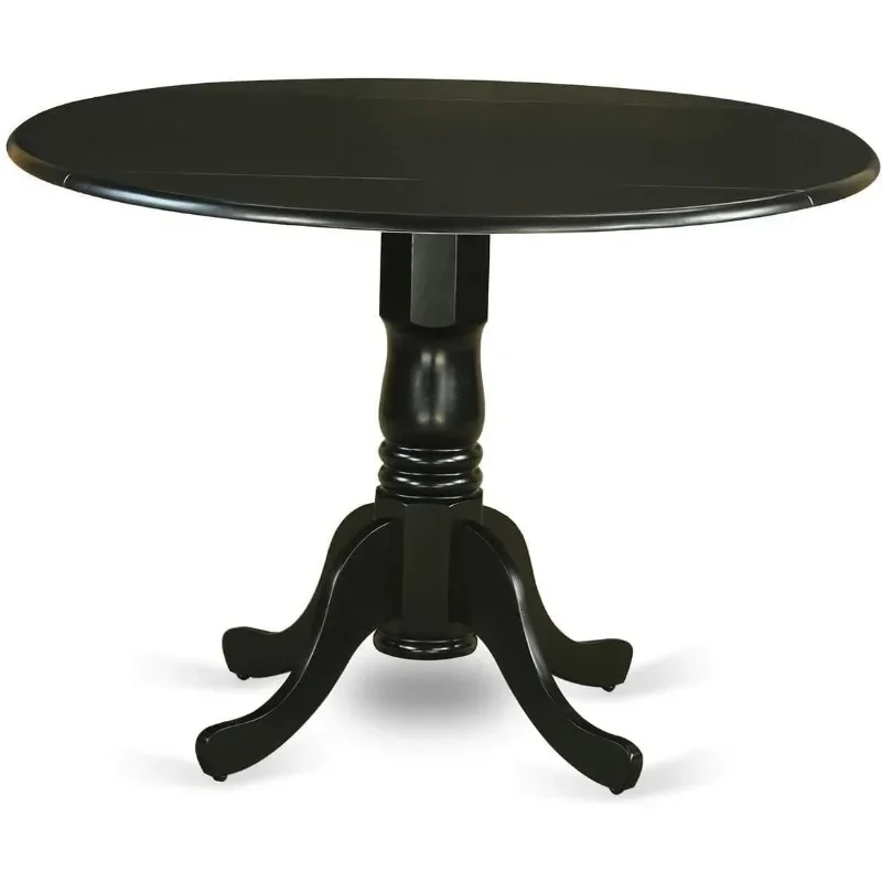 

East West Furniture DLT-BLK-TP Dublin Современный кухонный стол — круглая обеденная столешница с выдвижным листом и основанием на пьедестале, 42x42 дюйма