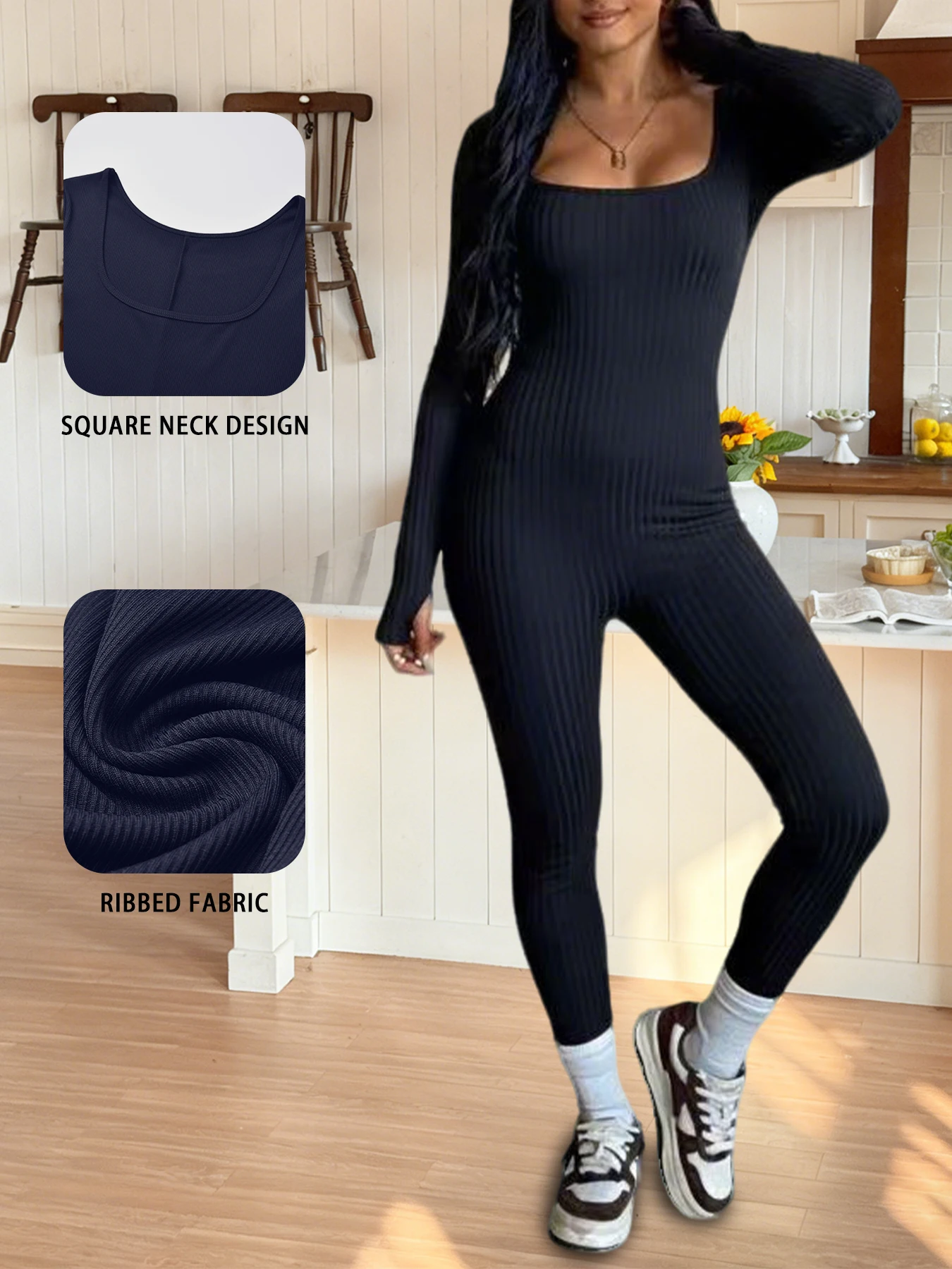 

Women'S Super Soft Long Sleeve Ribbed Jumpsuit，Cozy Home & Casual Outfit