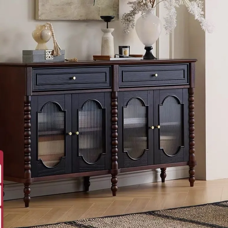 LH solid wood dining side cabinet, household small apartment glass door entrance storage cabinet
