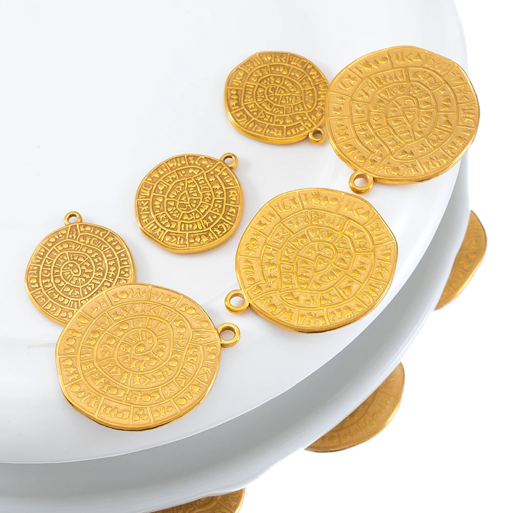 2pcs Stainless Steel Irregular Round Embossed Small Pattern Pendant For DIY Necklace Bracelet Earring Jewelry Making Accessories
