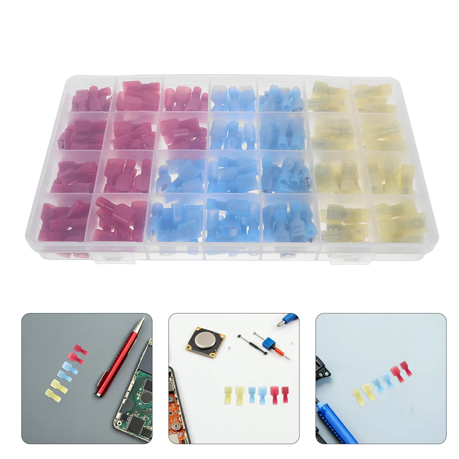200Pcs Electrical Insulated Spade Terminal Connectors Nylon Male Female Wire Crimp Quick Disconnect Kit for Car Speaker
