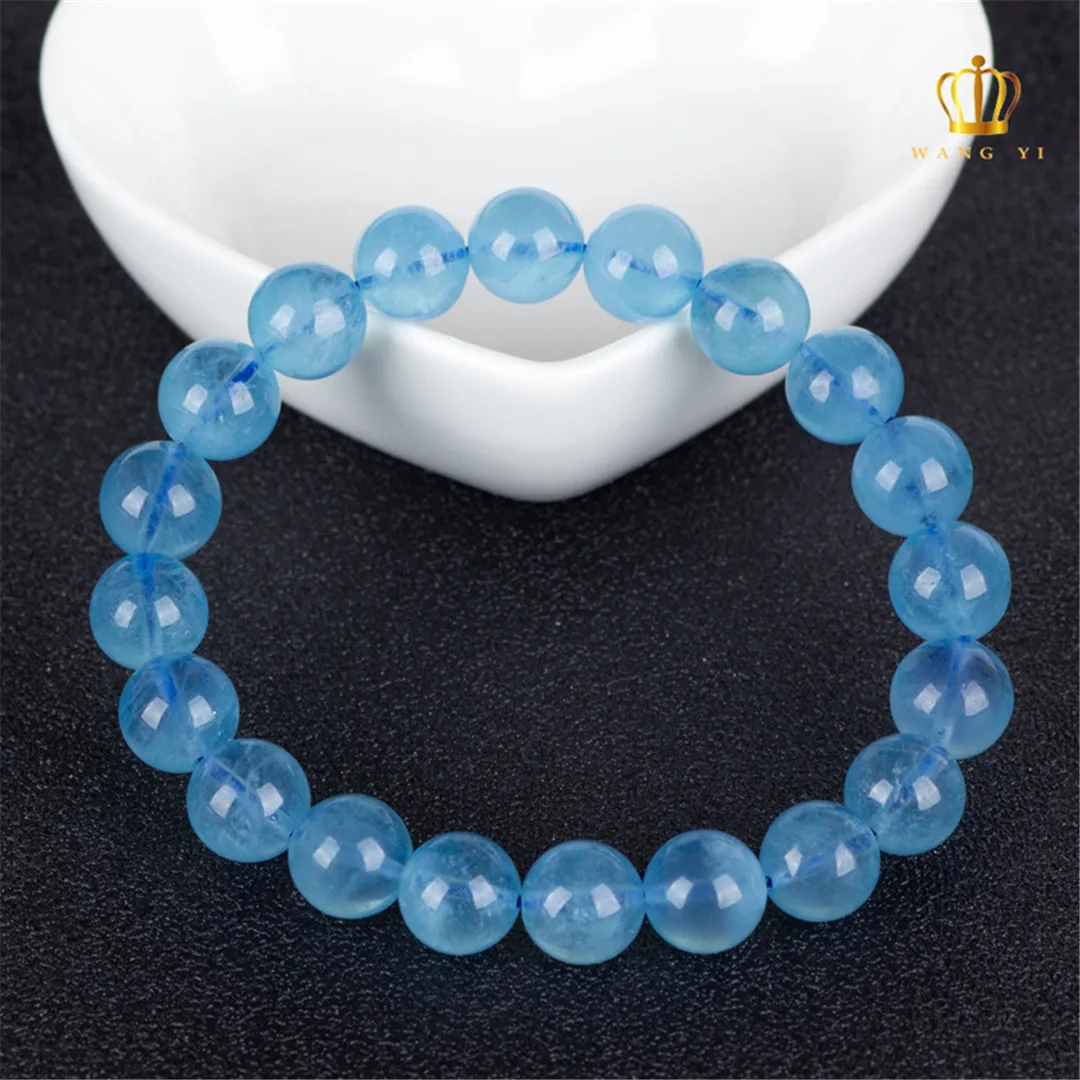 Top Natural Blue Aquamarine Bracelet Jewelry For Women Men Love Luck Gift Crystal Energy Gemstone Stone Round Beads AAAAA 7-10mm